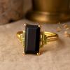 Wedding Engagement Anniversary Promise Gift – Natural Black Onyx and Real Peridot Ring, Vintage Art Deco Yellow Gold Plated Handmade Jewelry