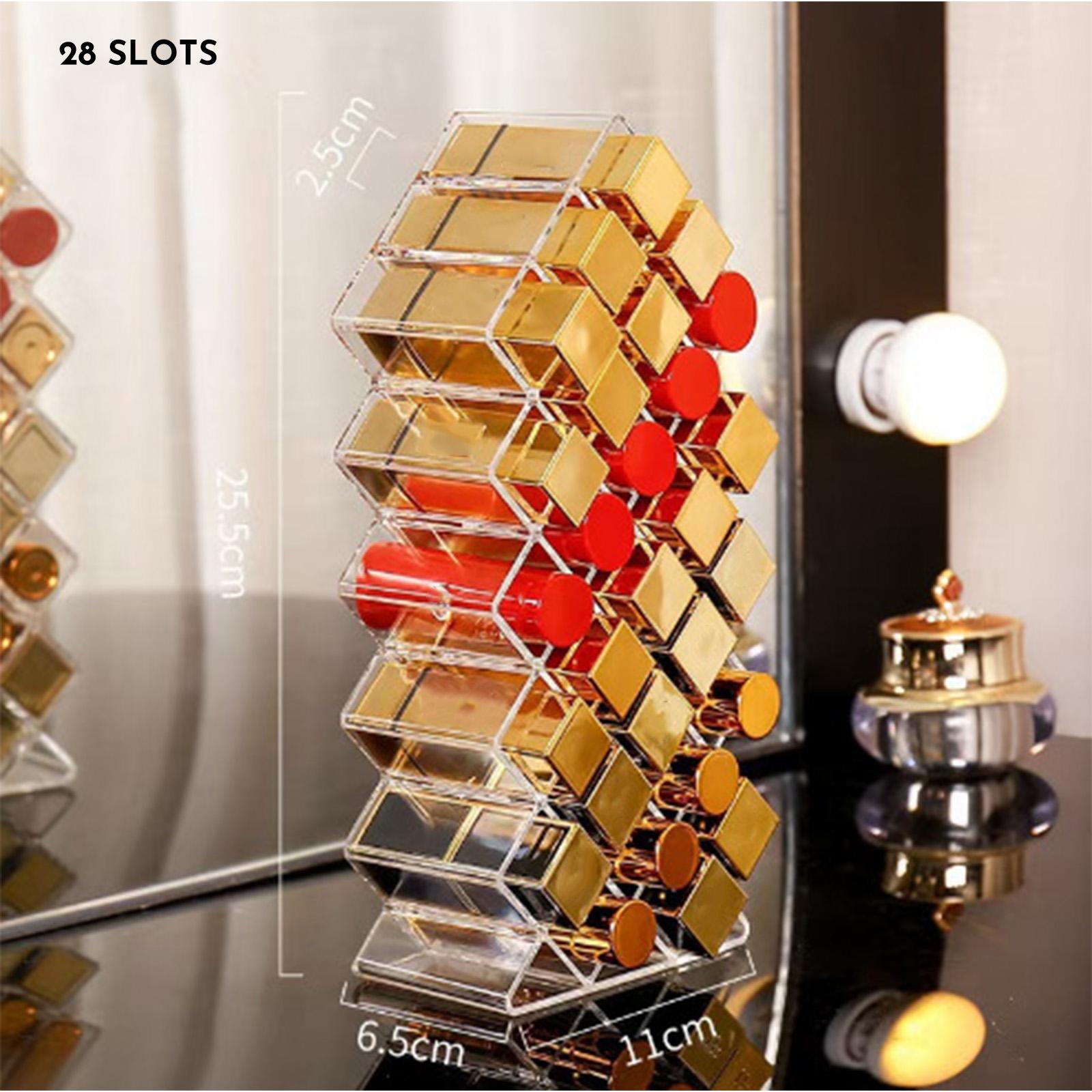 

Штабелируемый акриловый органайзер для помады: 16/28 слотов, для демонстрации на туалетном столике и в ванной 28 Slot