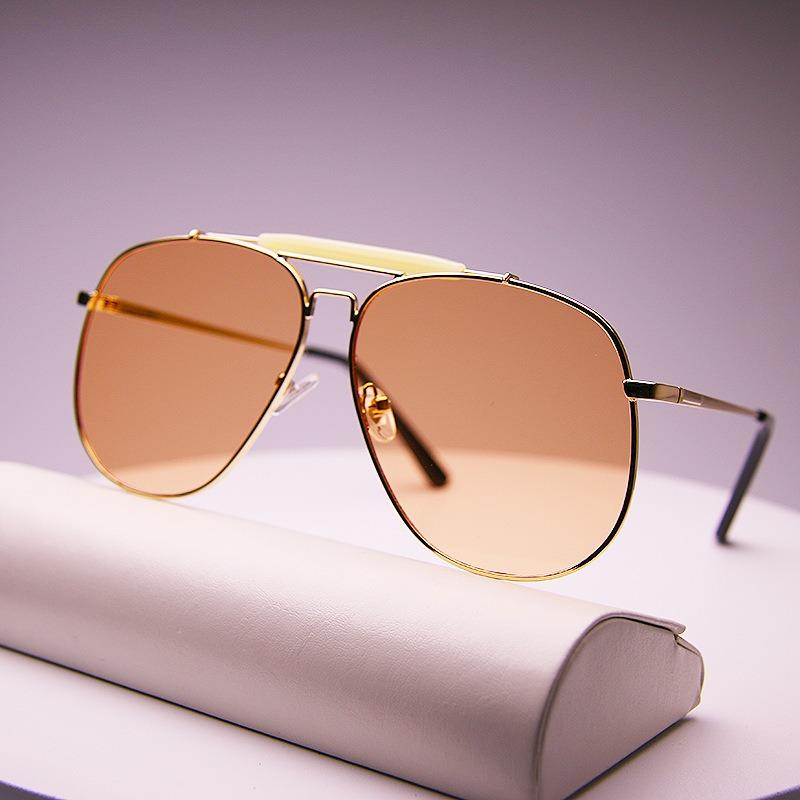 

Luxury Brand Retro Big Frame Women Sunglasses Tea Color Square Pilot Shades UV400 Cool Men One Piece Sun Glasses