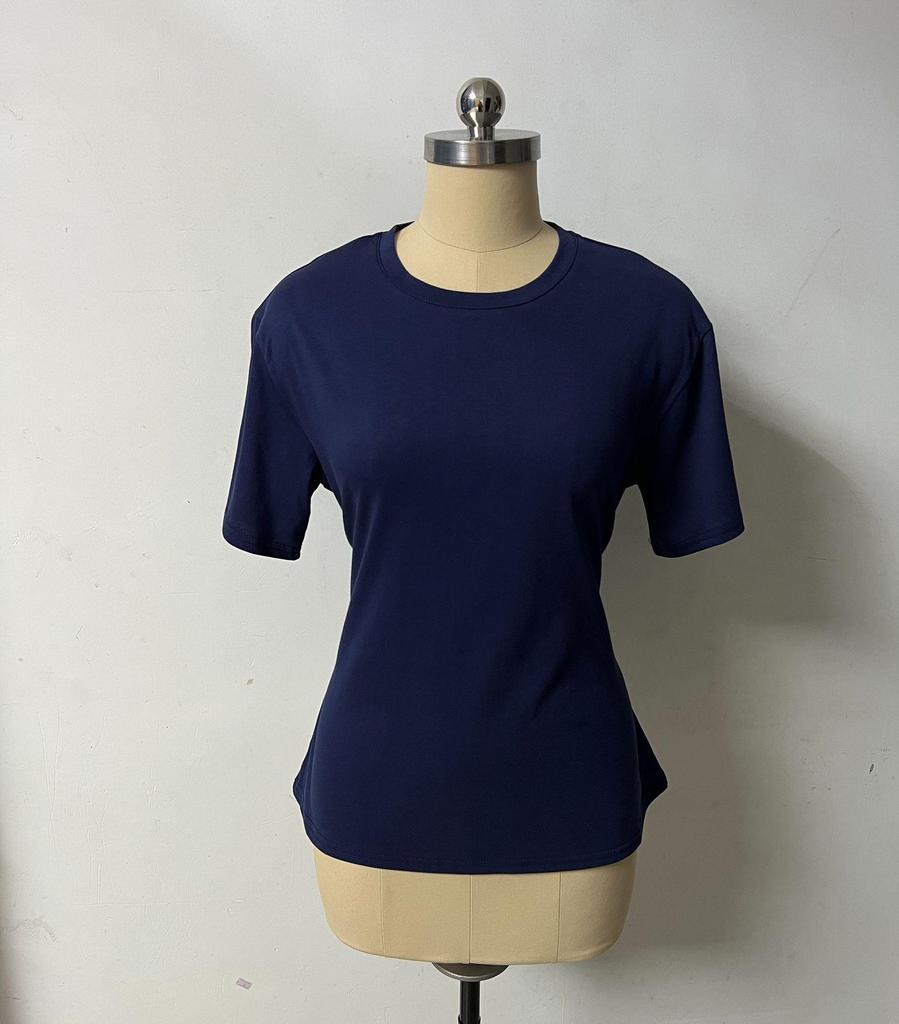 Women's Solid Color Cinched Waist Round Neck Cotton T-Shirt – Casual Short Sleeve Top (2026)