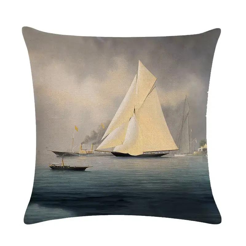 Home Decor Sailing Ships: Vintage Maritime Pillow Covers Pattern Cushion Cover Suitable For Sofa Bedroom Car Pillow Cover