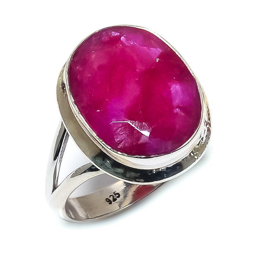 Red Ruby(Simulated) Gemstone Handmade 925 Sterling Silver Jewelry Ring S.9 P8C06