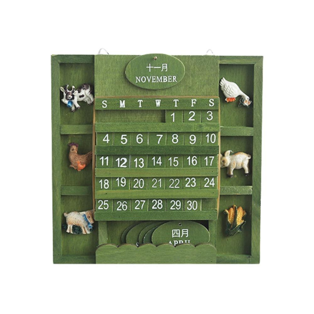Green Wall-Mounted Calendar Wooden Wooden Background Calendar Practical Pendant Calendar Bar