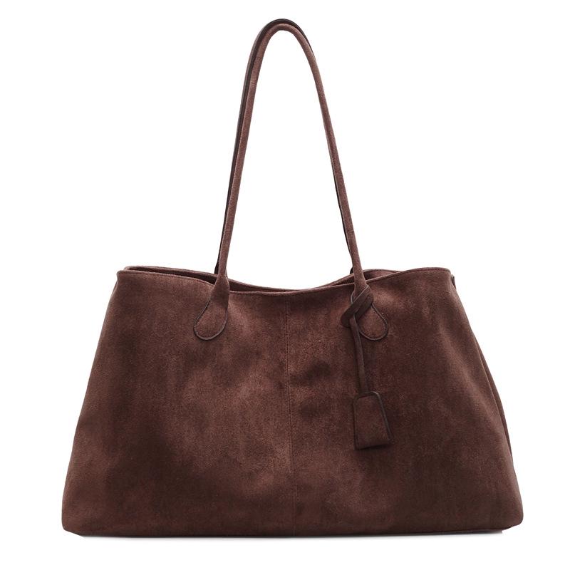 

Универсальная замшевая сумка-шоппер на плечо 2025 года с квадратным нишевым дизайном кофейный