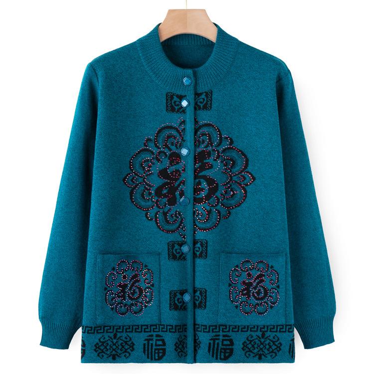 Middle-aged and Elderly Knitted Sweaters In Autumn Festive Tops for Female Grandma Autumn Clothes Fuzi Tang Suit Cardigan Mother Dress Sweater Old Man