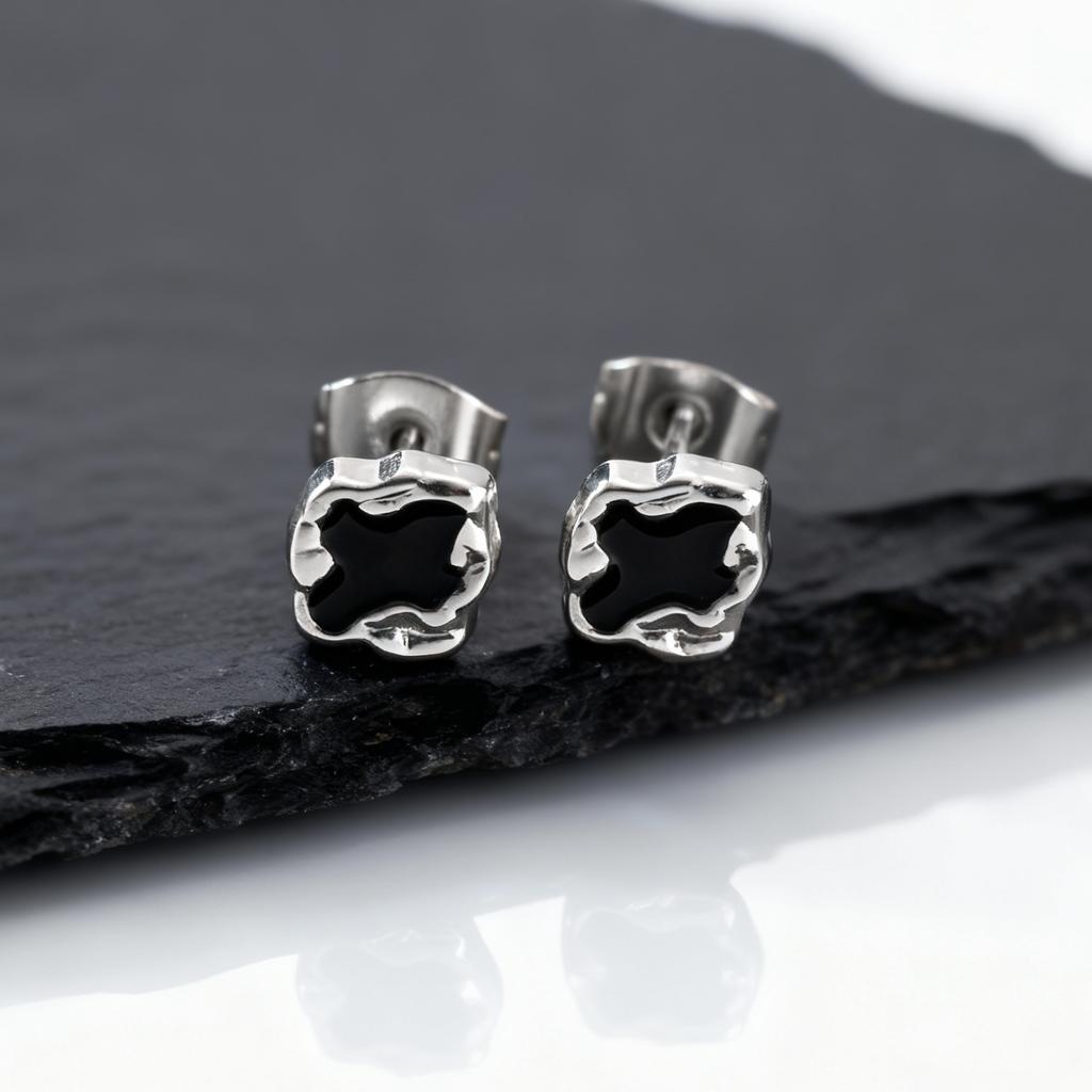 Hiphop Enamel Stud Earrings for Men Boys,Blue Black Stone Irregular Metal Piercing Stud Earring,Simple Unisex Chic Jewelry Gift