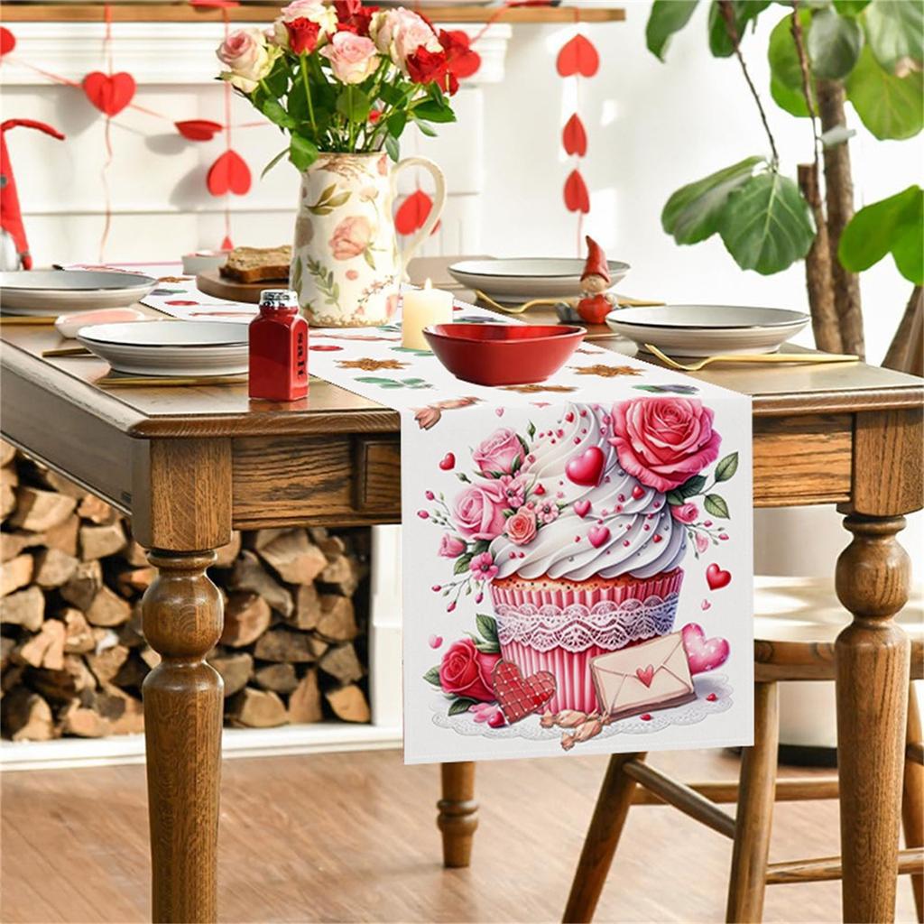 Rozen linnen tafelvlag Valentijnsdag tafeldecoratie tafelkleed kussen tafelkleed huisstof
