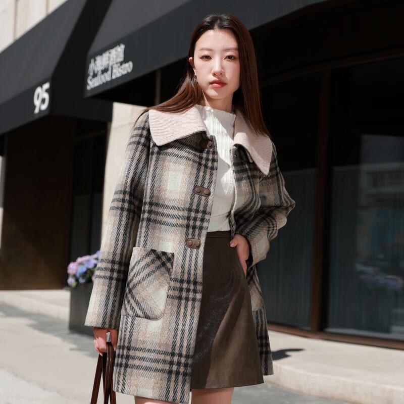 

Sancai Women s Plus Size Plaid 90% Down Wool Blend Mid-length Winter Coat 2XL 175/100B