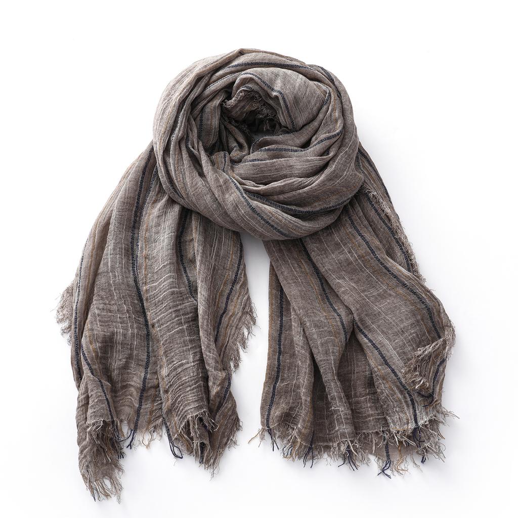 Fashion Striped Cotton Linen Scarf for Men Women Autumn Winter Long Soft Shawls and Wraps Short Tassel Bufanda Male Accessories