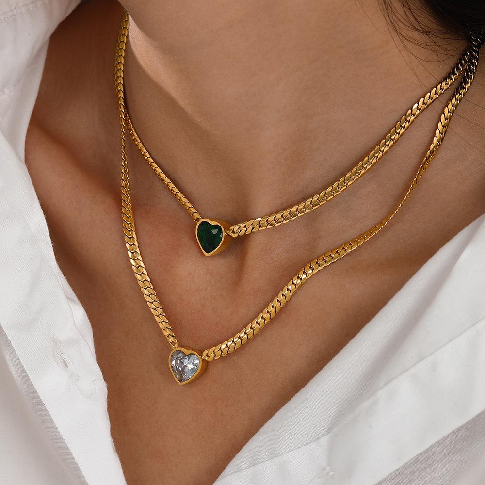 Fashion Temperament Love Stainless Steel Bracelet Necklace Set Internet Celebrity Popular Diamond-encrusted Peach Heart Jewelry Ladies Tide