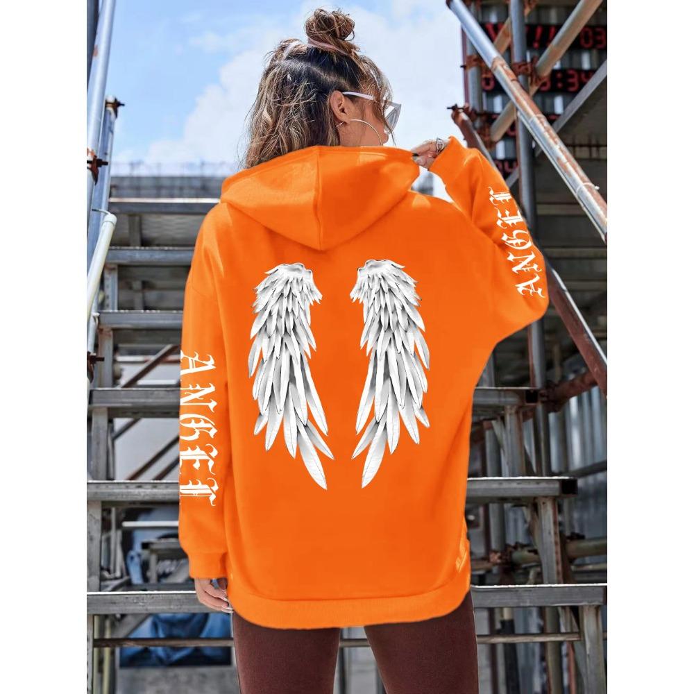 Sudaderas con Capucha para Mujer Estampado 3D Patrón de Alas de Ángel Sudaderas de Manga Larga Primavera Otoño Exterior Calle Casual Sudaderas para Niños Top