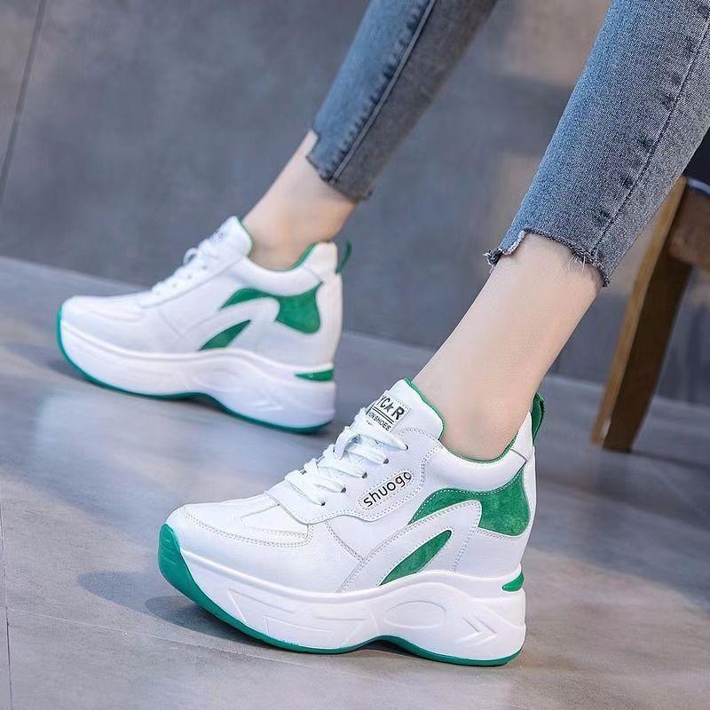 

inner height-increasing women s shoes, thick-soled little white shoes for women 2025 autumn new models, thin 8cm small breathable sneakers for women 35 зелёный