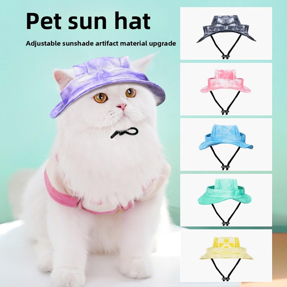 Dog Cat Summer Sunshade Sun Protection Cat Hat Anti-take Off Adjustable Rope Buckle Bucket Hat Dog Pet Supplies