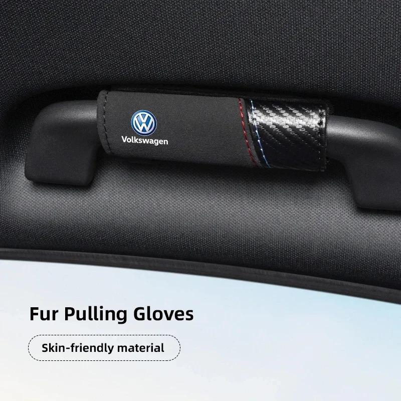 Hijk1 Car Door Inner Handle Suede Cover Handrail Protective Case For VW GTI Polo Golf Passat Tiguan Arteon Touareg Taigo Caddy Jetta B