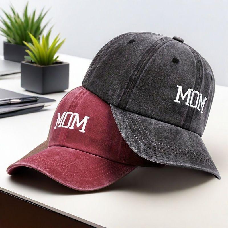 Letter Embroidery Washed Baseball Cap - Mother's Day MOM & DAD Hat