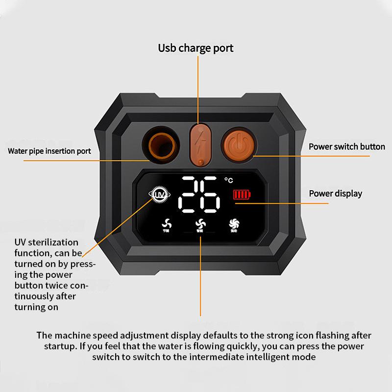 Outdoor Electric Shower Pump Portable USB Charging Shower Large Capacity Hiking Traveling Shower Digital Display Bathe Tool