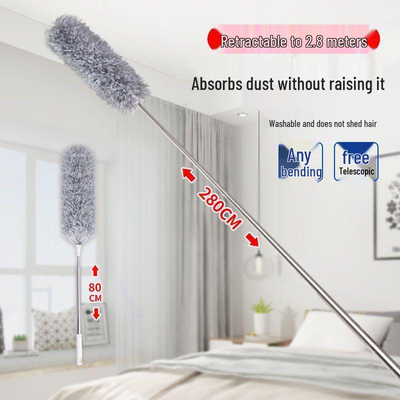 Telescopic Ceiling Broom with Feather Duster for Spider Web & Dust Removal - Free Home Shipping