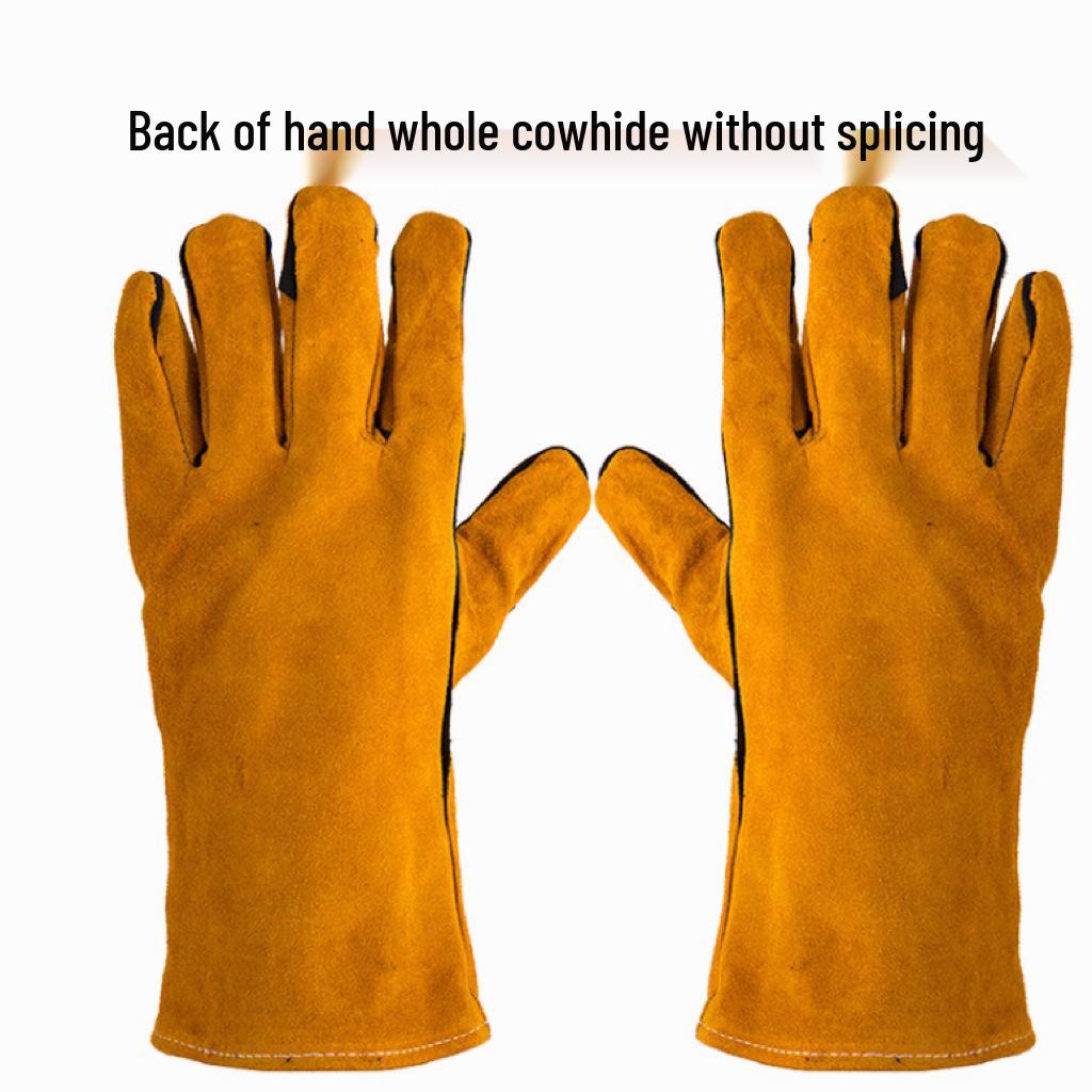 Hitzebeständige Lange Schweißhandschuhe aus Rindsleder - Feuerfest, Doppellagig, Verbrühschutz, Verschleißfest