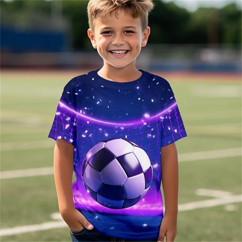 Summer Round Neck Football Pattern 3D Printed Top Fashionable Casual Short Sleeved Children's Boy T-shirts