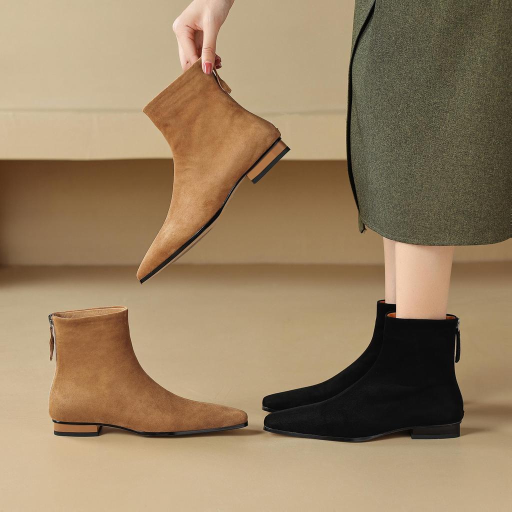 Krazing Pot Sheep Suede Nubuck Autumn Winter Shoes Low Heels Size 43 Modern Boots Square Toe Zipper Retro Ankle Boots