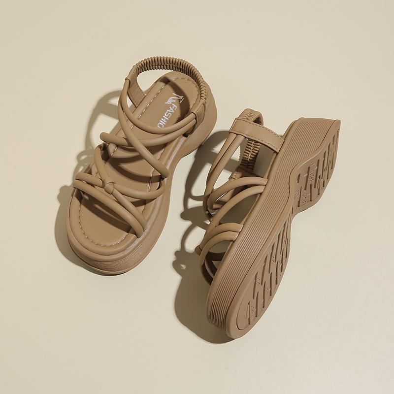 CRLAYDK Women's Summer 2024 Walking Sandals Ankle Elastic Strap Platform Casual Wedge Soft Leather Slides Open Toe Beach Shoes