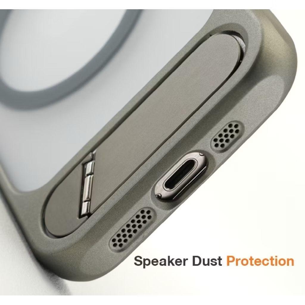 Luxury Metal Stand Clear Magnetic Phone Case For iPhone 16E 11 12 13 14 15 16 Pro Max Plus Bracket Shockproof Protector Cover