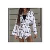 2024 Women's Loose Long-Sleeve Print Pajamas & High-Waisted Shorts Set