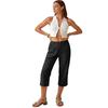 Women Elastic High Waist 3/4 Pant Casual Fit Wide Capris Leg Pants Trousers With Pockets