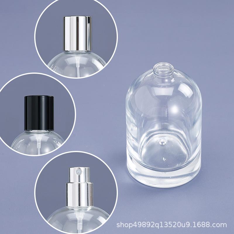 30/50/100ml Klare zylindrische Glasparfümflasche, Leerer Drucksprühzerstäuber, Nachfüllbarer Reise-Probenbehälter