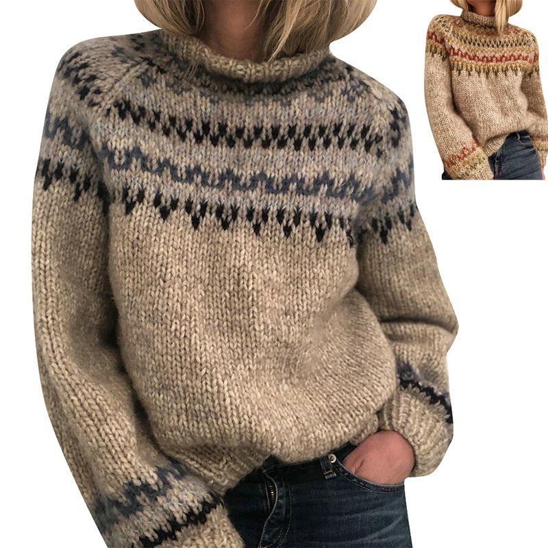 Cozy Women's Knitted Pullover Overwear Featuring Fashionable Stripe Pattern For Winter