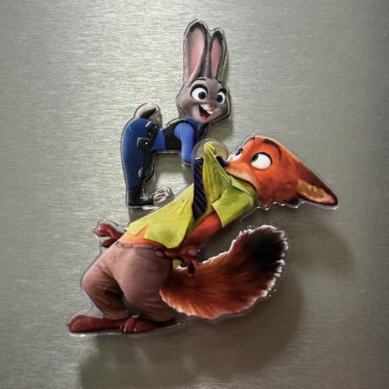Drehbarer Fuchs Hase Kühlschrankmagnet Acryl Cartoon Filmfigur Tier Kühlschrankmagnet Heim Büro Küchendekoration Filmfans Geschenk