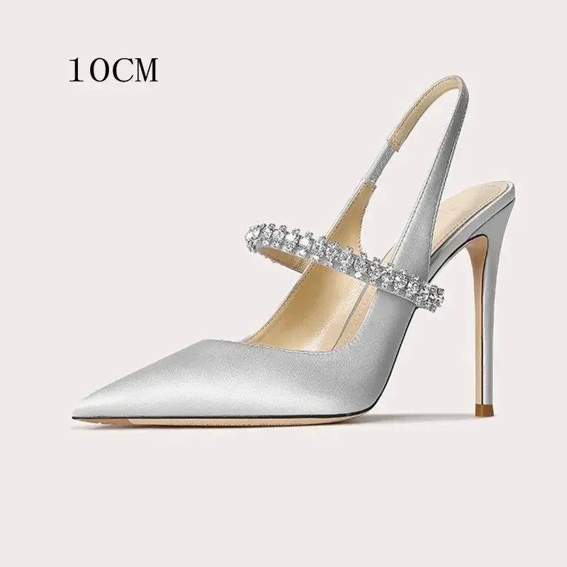 Dámské diamantové sandály s hlavou Bao 2025 Nové tenké jehlové podpatky Špičaté z ovčí kůže Vysoké podpatky Dámské svatební boty Velikost 34-45