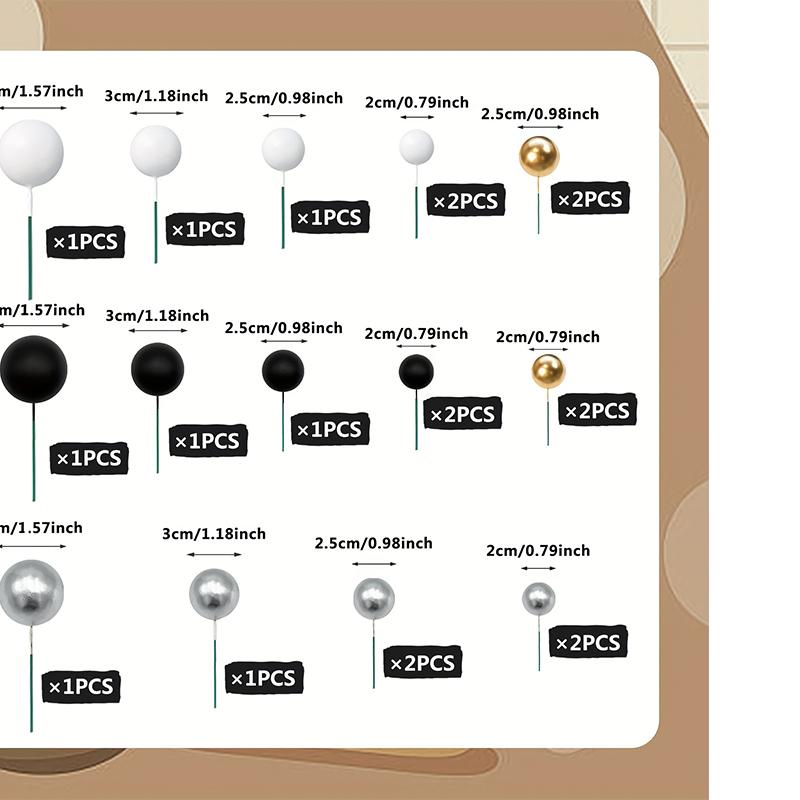 20 szt./Opakowanie 4 cm Piłeczki Toppery na Tort Dekoracje Mini Baloniki Patyczki do Topperów Złote Piłeczki Wykałaczki do Tortu Piłeczki Toppery na Tort Dekoracje Tortowe