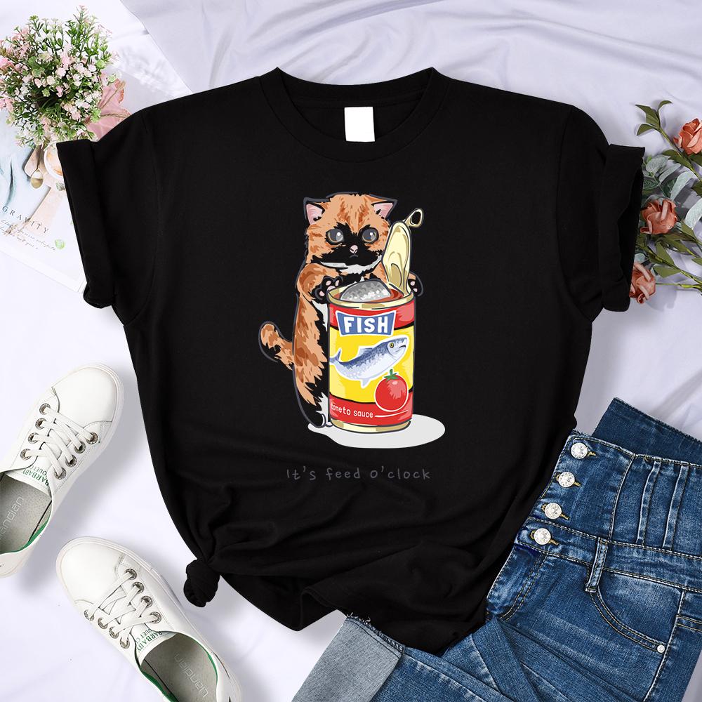 Canned Cat Creative 3D Print Female Tee Shirts Breathable Casual T-Shirt Soft Summer Short Sleeve Loose Streetwear For Women
