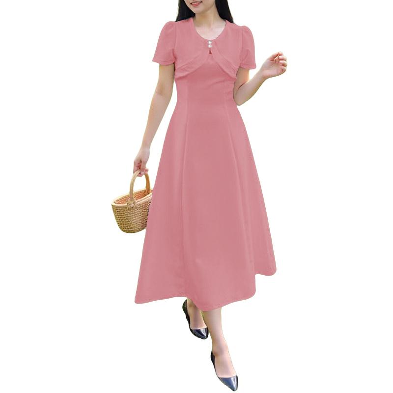 

ZANZEA Women Casual Round Neck Summer Short Sleeve Long Dress 5XL розовый