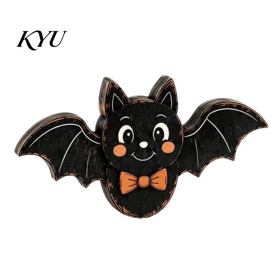 Cute Cartoon Tabletop Figures Vintage Halloween Double-Layer Wooden Decor, Spooky Character Wood Charming Retro Crafts Signs, Farmhouse Tiered