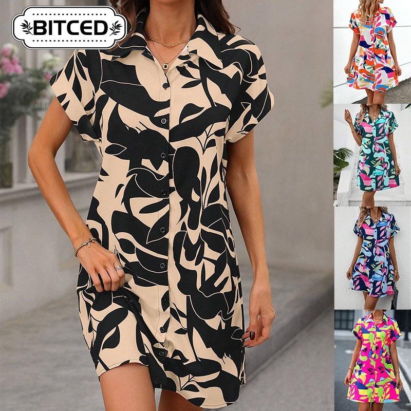 BITCED Fashion Summer Spring Short Sleeve POLO Neck Casual Dresses
