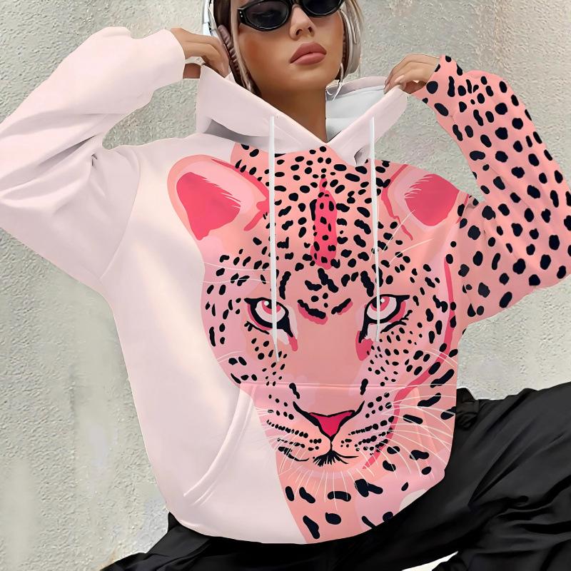 Women's Autumn and Winter Leopard Print 3D Printed Hooded Is Fashionable, Comfortable and Breathable Hoodies & Sweatshirts (women’s)