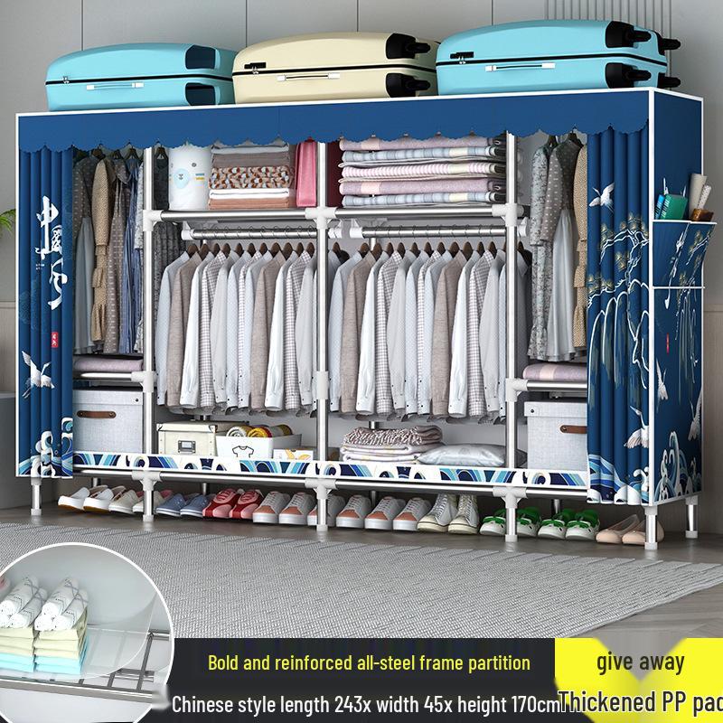 Sturdy All-Steel Cloth Wardrobe: Durable Bedroom Storage Cabinet for Easy Assembly