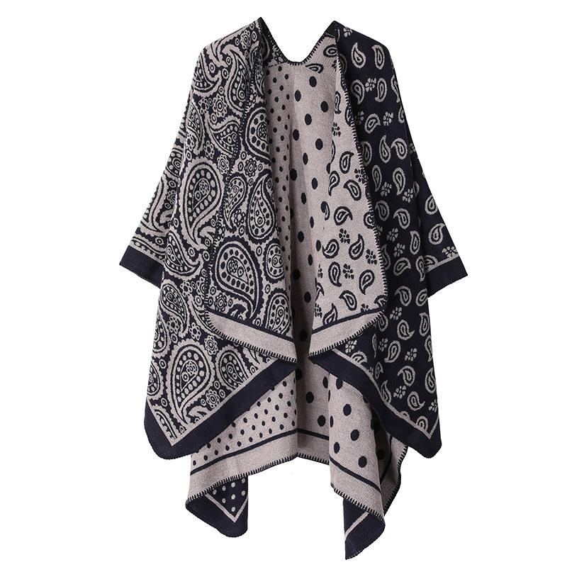 Autumn/Winter Double-Sided Slit Shawl - Leopard Print & Polka Dot Warm Cloak for Women