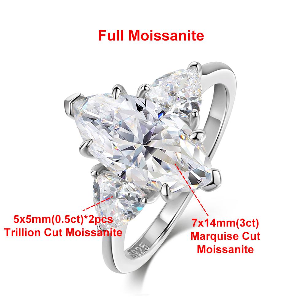 3 Carat Marquise Cut Full Moissanite Engagement Ring for Women   Copper3 Stones Diamond Wedding Bands Fine Jewelry