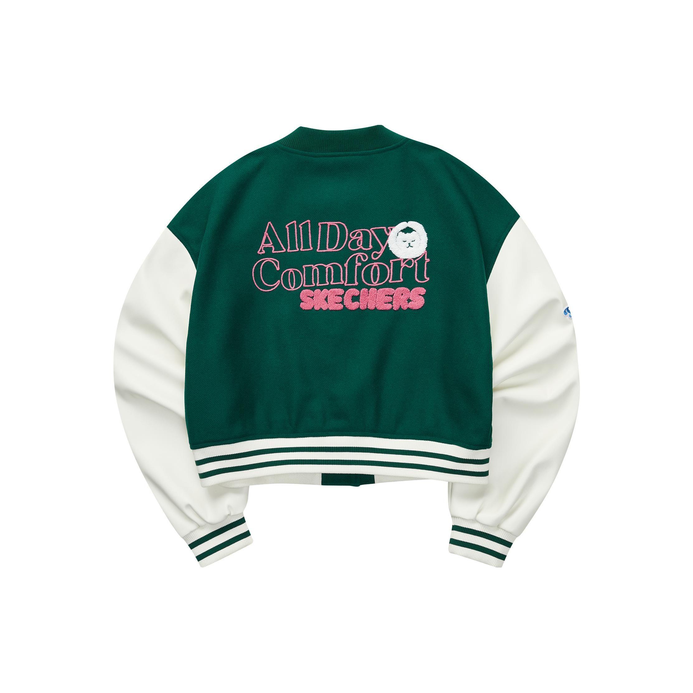 Skechers Fashion Color Block Letter Print Woven Baseball Jacket Women jackets Rainforest-Green L423W078-03JK S