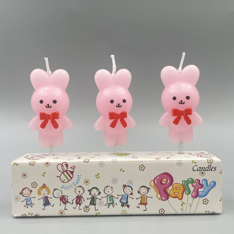 Cartoon Zodiac Image Rabbit Candle Shape White Pink Bow Tie Bow Rabbit Candle