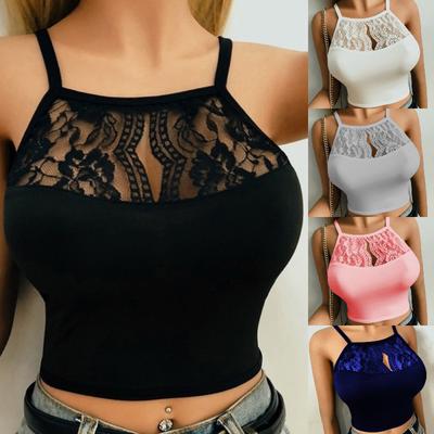 Damskie Koronkowe Przezroczyste Topiki Camisole Wycięcia Tank Topy Bez Rękawów Crop Topy