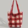 2024 Autumn Winter New Plaid Vertical Striped Plush Korean Style Ins Style Double-Sided Large Capacity Single Shoulder Tote Bag