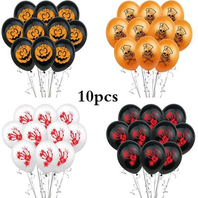 10pcs 12inch Halloween Balloon Pumpkin Printing Blood Handprint Latex Balloon Party Decoration