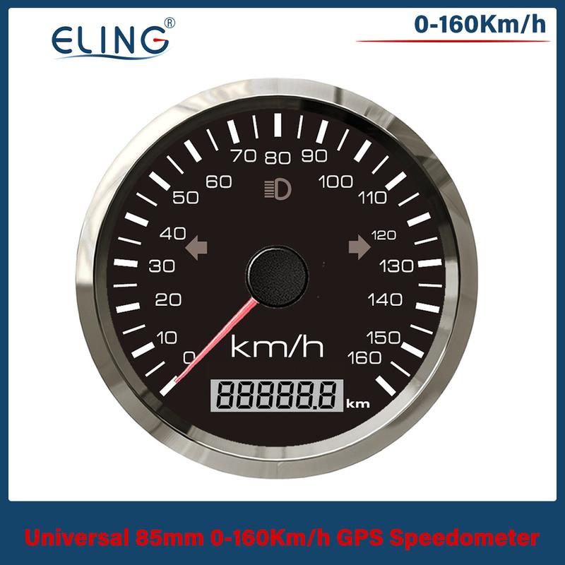 ELING 85mm GPS Speedometer 0-125MPH 0-160MPH 0-200MPH Odometer Left Right High Beam with Red Yellow Backlight for Auto Truck RV