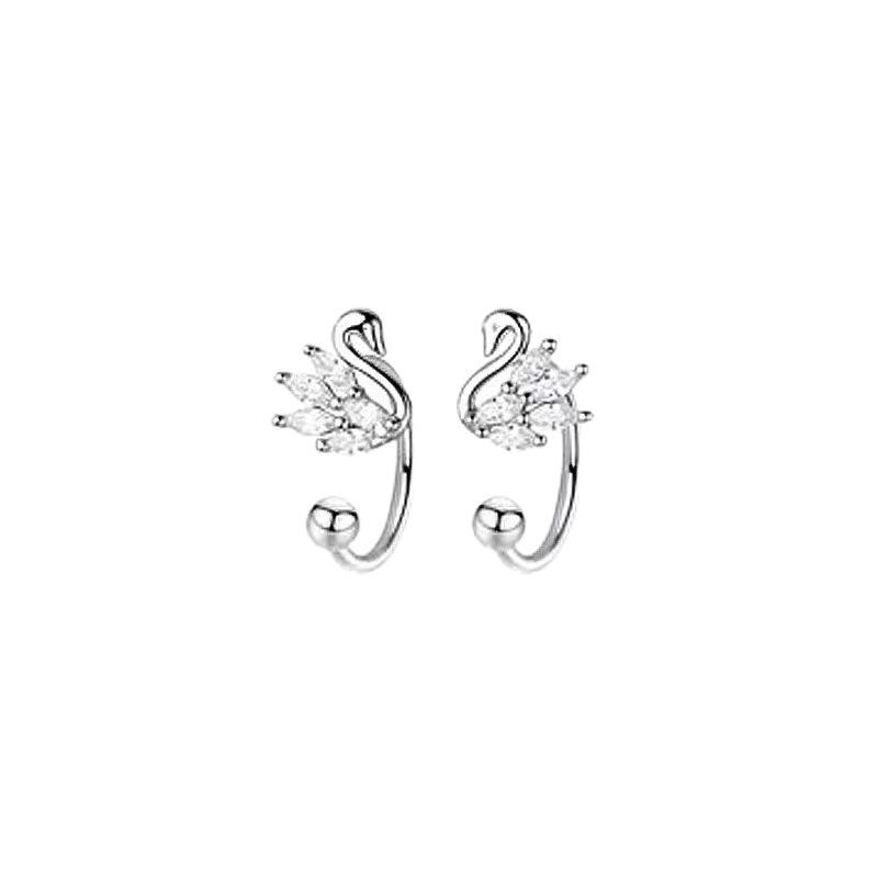 Elegant U-Shaped Zirconia Swan Stud Earrings - Versatile No-Piercing Jewelry for Women