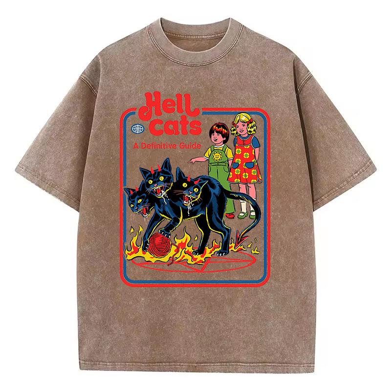 Trendy Tee T Shirt Vintage Washed Cotton T-Shirt Humor Comci Cat Graphic Tee Casual Streetwear Spring Fall