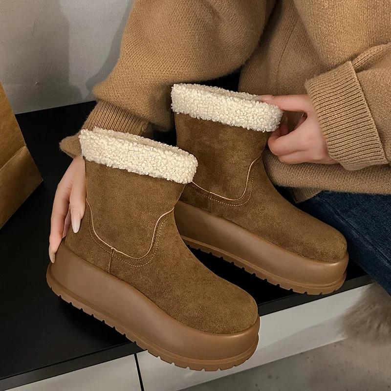 Fashion Winter Women's Back Zipper Plus Velvet Platform Snow Boots New Fashion Keep Warm Suede Cotton Shoes for Women Casual Ankle Boots